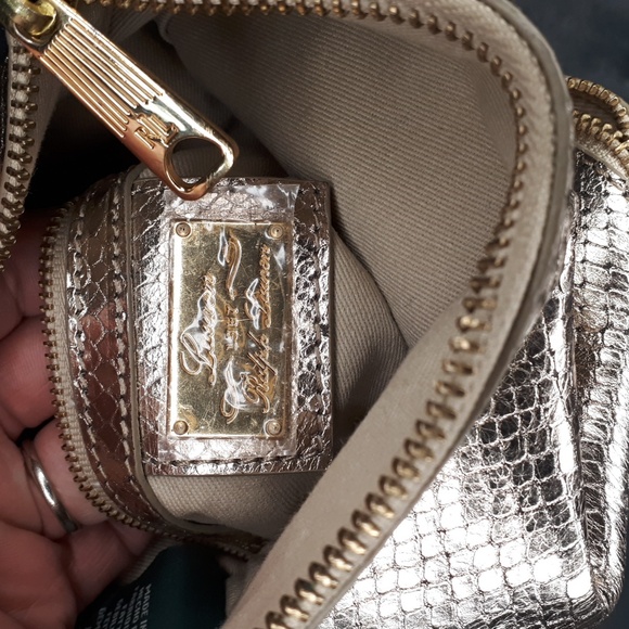 Ralph Lauren~Gold Croc Embossed Foldover Crossbody - Picture 6 of 10